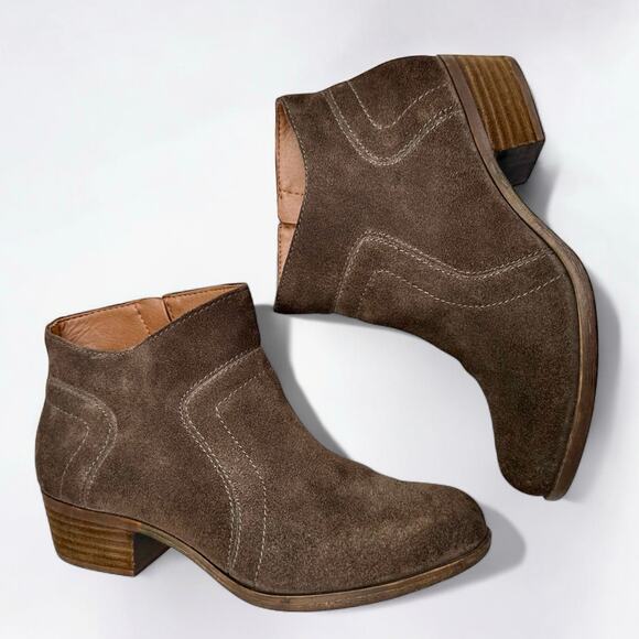 Lucky Brand Brolley Suede Genuine Leather Western Ankle Boots Booties 7 W Wide - Picture 4 of 11